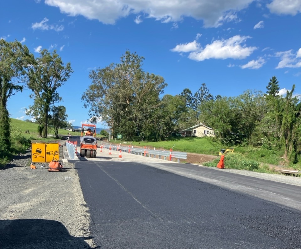 Nexpave team member operating a road roller on The Risk Bridge in Kyogle, NSW.